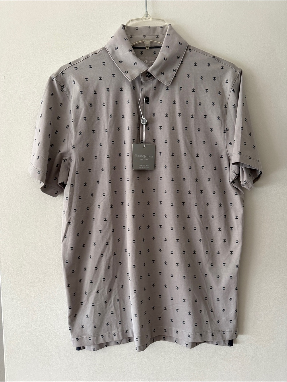 Hickey Freeman Steel Gray Geometric Triangle Pima Cotton Polo Shirt Small NWT